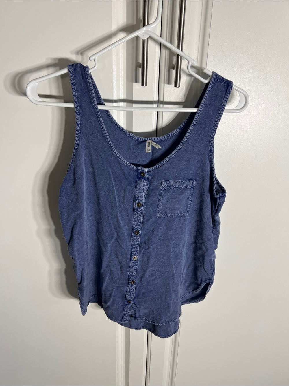 Washed Blue Button-Front Tank Top